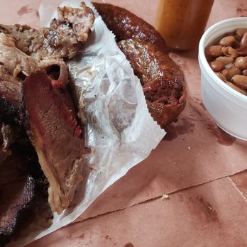 City Market - 1lb of dried brisket and a small cup of plain pinto beans - Barbeque Near Me - Luling, Texas City Market - 1lb of dried brisket and a small cup of plain pinto beans - Barbeque Near Me - Luling, Texas