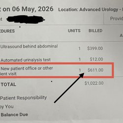 Advanced Urology - Charging $611 for a new-patient visit