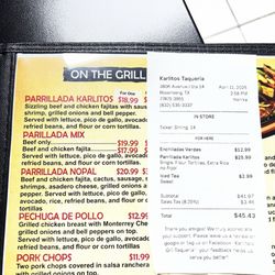 Examples of prices posted in the menu and then what was charged.