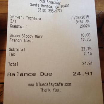Blue Daisy - The corrected receipt once they removed the latte we asked for and never go - Creperies Near Me - Santa Monica, California Blue Daisy - The corrected receipt once they removed the latte we asked for and never go - Creperies Near Me - Santa Monica, California
