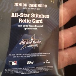1/5 Junior Caminero relic 1/5 Junior Caminero relic