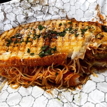 Zuppaman - a grilled sandwich with spaghetti and meat - Sandwiches Near Me - Sandusky, Ohio Zuppaman - a grilled sandwich with spaghetti and meat - Sandwiches Near Me - Sandusky, Ohio