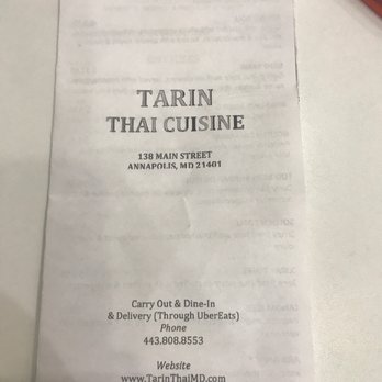 Tarin Thai Cuisine - Take out menu - Thai Near Me - Annapolis, Maryland Tarin Thai Cuisine - Take out menu - Thai Near Me - Annapolis, Maryland
