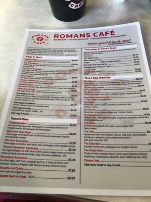 Menu photo 2 Roman's Cafe Columbia Heights, MN