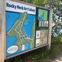Rocky Neck Art Colony - Parking lot sign - welcome to Rocky Neck!
