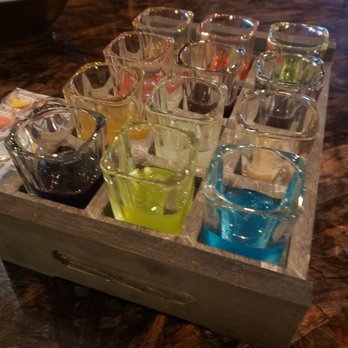 XO Restaurant - flight of cocktails - favorites were the ube lemonade, fresh breath, midori sour, and MP potion  (like a blue otterpop-taste) as of 03/18/21 - Asian Fusion Near Me - Honolulu, Hawaii