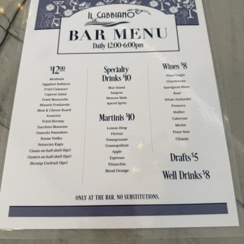 IL Gabbiano - Happy Hour Menu - Italian Near Me - New Haven, Connecticut
