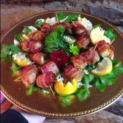 Creative Catering by Chef Ron & Lynn - Diver Sea Scallops wrapped in Applewood smoked peppered Bacon. A year round favorite!