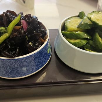 Jinweide Lanzhou Beef Noodles - Sauce Cucumber Salad 蒜拍黄瓜 Black Fungus Salad 凉拌木耳 - Noodles Near Me - Millbrae, California