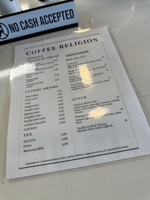 Menu photo 6 Coffee Religion Las Vegas, NV