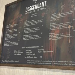 Descendant Detroit Style Pizza - Menu