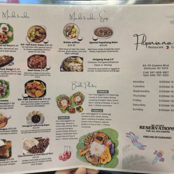 Filipiniana - Menu February 2026 - Filipino Near Me - Elmhurst, New York