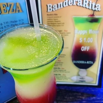 Henry’s Puffy Tacos - The Bandera Rita! Multiple margarita flavors in Mexican flag colors - Mexican Near Me - San Antonio, Texas