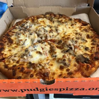 Pudgies Pizza - This was the was the " everything pizza in a medium size " except green bell peppers. - Pizza Near Me - Elmira, New York