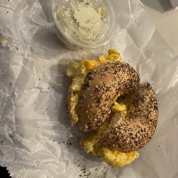 Yorgo's Bageldashery - Everything bagel with egg and cheese and side of jalapeño cream cheese - Bagels Near Me - Norfolk, Virginia