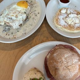 Brisket and gravy  Cupcake pancake  Bodega breakfast sandwich