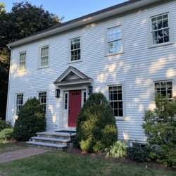 Blue Mountain Painting - White Dove, Edgecomb Gray trim, Pomegranate door.