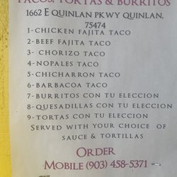 Mi Casita Taqueria & Burritos - Taco Menu