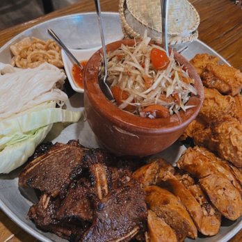 Bhan Mae Vane - BMV Ultimate Papaya Platter with wings, spare ribs, lao sausage - Thai Near Me - Alameda, California Bhan Mae Vane - BMV Ultimate Papaya Platter with wings, spare ribs, lao sausage - Thai Near Me - Alameda, California