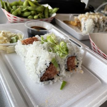 Roll & Poke - Spicy Tuna roll, shrimp tempura roll. Edamame - Japanese Near Me - Frisco, Texas Roll & Poke - Spicy Tuna roll, shrimp tempura roll. Edamame - Japanese Near Me - Frisco, Texas