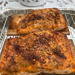 Cedar planked salmon - cooked to perfection on 1st attempt