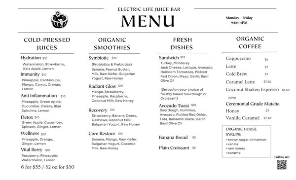 Menu photo 1 Electric Life Juice Bar Riverside, CA Menu photo 1 Electric Life Juice Bar Riverside, CA