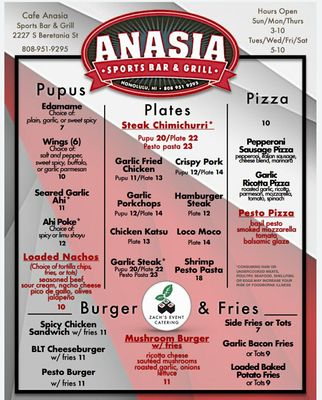 Photo of Café Anasia - Honolulu, HI, US. Menu