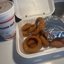 Cook Out - Double cheeseburger, onion rings, hush puppies and a chocolate shake