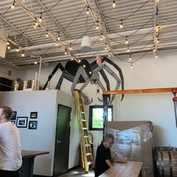 a giant spider hanging from the ceiling a giant spider hanging from the ceiling