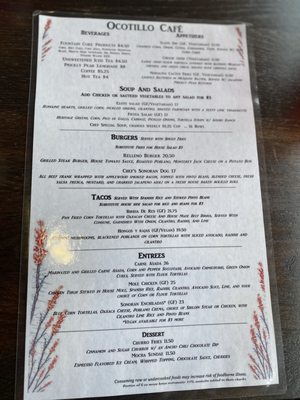 Menu photo 1 Ocotillo Cafe Tucson, AZ
