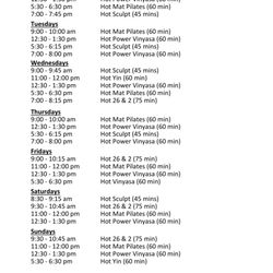 Hot Yoga of Delray - Our latest schedule
