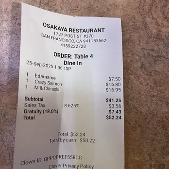 Osakaya Restaurant - 18% gratuity added automatically, even if you are party of 2. - Ramen Near Me - San Francisco, California Osakaya Restaurant - 18% gratuity added automatically, even if you are party of 2. - Ramen Near Me - San Francisco, California