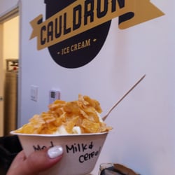 Cauldron Ice Cream - Milk & cereal! Since it's made fresh to order with liquid nitrogen, it takes forever to melt!..unlike at that other place..