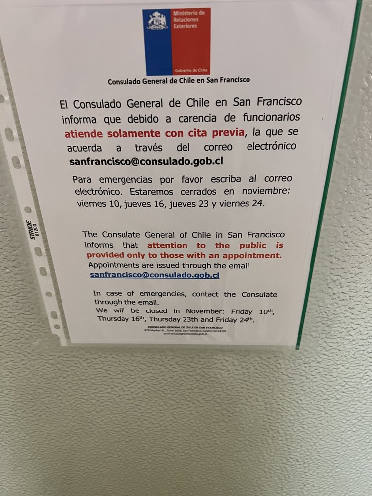 CHILEAN CONSULATE Updated September 2024 24 Reviews 870 Market St