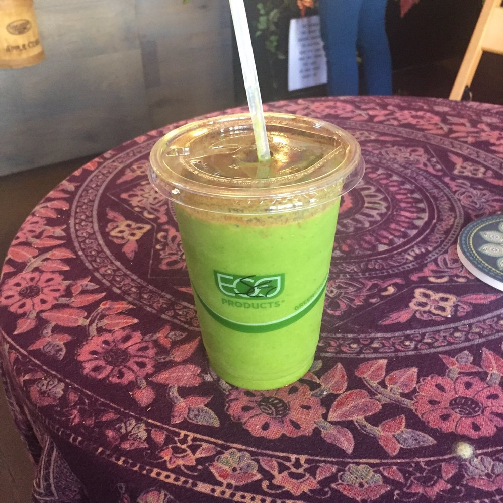 Karma Cafe - Super green smoothie-- banana avocado spinach kale pineapple and almond milk. - Coffee & Tea Near Me - San Francisco, California Karma Cafe - Super green smoothie-- banana avocado spinach kale pineapple and almond milk. - Coffee & Tea Near Me - San Francisco, California