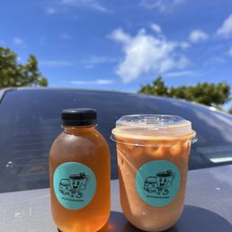 Groovy w/ almond milk and their iced black tea in a to go bottle Groovy w/ almond milk and their iced black tea in a to go bottle
