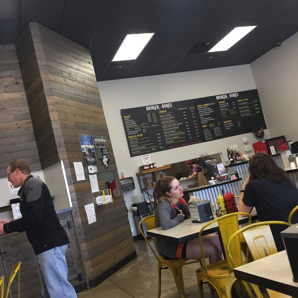 Broken Bones BBQ - Casual dining room, order at the counter - Barbeque Near Me - Colorado Springs, Colorado Broken Bones BBQ - Casual dining room, order at the counter - Barbeque Near Me - Colorado Springs, Colorado