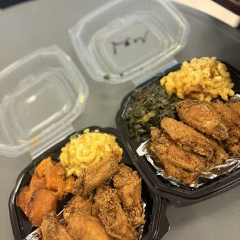 Shug's - Chicken appetizer with two sides I got yams and Mac cheese and plain with my friend getting lemon pepper wings and greens and Mac n cream - Soul Food Near Me - Atlantic City, New Jersey Shug's - Chicken appetizer with two sides I got yams and Mac cheese and plain with my friend getting lemon pepper wings and greens and Mac n cream - Soul Food Near Me - Atlantic City, New Jersey