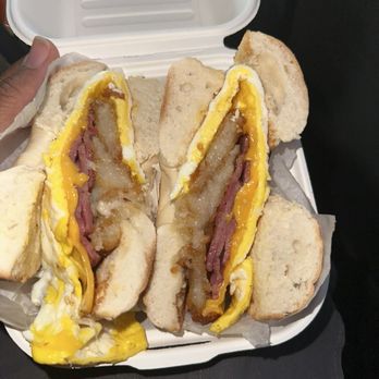 Cameron's 24/7 Deli - Egg cheddar turkey bacon hash brown on a bagel - Delis Near Me - Brewster, New York Cameron's 24/7 Deli - Egg cheddar turkey bacon hash brown on a bagel - Delis Near Me - Brewster, New York