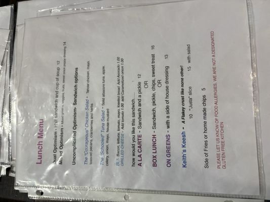 Menu photo 1 The Optimist Cafe Jaffrey, NH