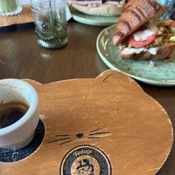 Vintage Cat Cafe - Chicken sandwich at croissant, double expresso, matcha, Italian sandwich. - Coffee & Tea Near Me - Toronto, Ontario