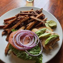 Maxi's Restaurant - California Ranch Chicken Sandwich with Sweet potato fries.