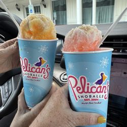Pelican’s Snoballs - Peach and mangos with condensed milk