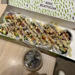 Custom sushi roll (half tuna, half salmon)