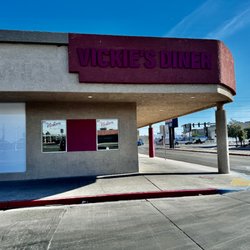 Vickies Diner - The name is hard to read because of the dark letters and the sun isn't high enough yet to light them up.