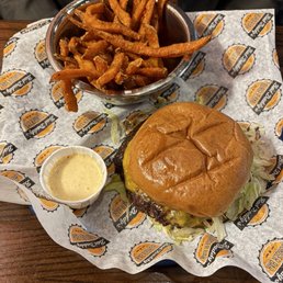 Steakhouse Smash Burger, Sweet Potato Fries Steakhouse Smash Burger, Sweet Potato Fries