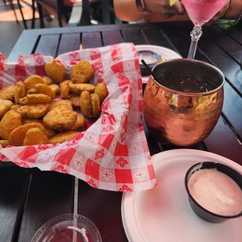 Barnsider Barbeque Restaurant - Fried pickles and cucumber mule. - Barbeque Near Me - Lake George, New York Barnsider Barbeque Restaurant - Fried pickles and cucumber mule. - Barbeque Near Me - Lake George, New York