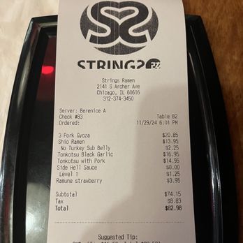 Strings Ramen Shop - Receipt - Ramen Near Me - Chicago, Illinois