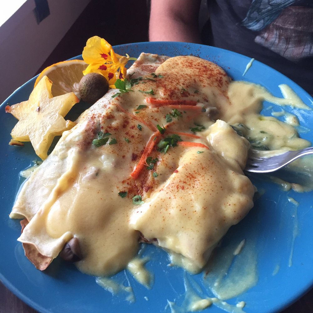 Pele's Kitchen - Mushroom & Spinach Crepe - Breakfast & Brunch Near Me - Pahoa, Hawaii Pele's Kitchen - Mushroom & Spinach Crepe - Breakfast & Brunch Near Me - Pahoa, Hawaii
