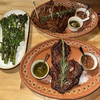 Asadero Prime - Chuleta ribeye, and a trio of short rib, ny strip, ribeye. Broccolini - Mexican Near Me - Kent, Washington Asadero Prime - Chuleta ribeye, and a trio of short rib, ny strip, ribeye. Broccolini - Mexican Near Me - Kent, Washington